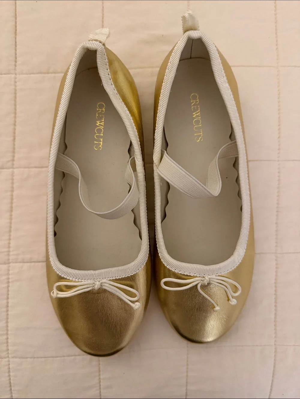 Crewcuts Metallic Gold Girls' Ballet Flats with White Trim